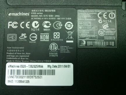 Ноутбук eMachines E528-T352G25Mikk (разборка)