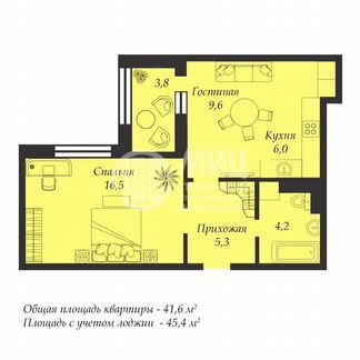 2-к квартира, 45.4 м², 4/8 эт.