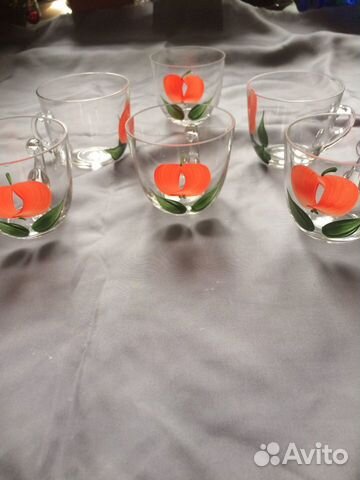 Чашки стеклянные с ручной росписью, 80-е годы. Нов