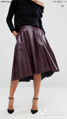 Юбка кожаная (эко) длинная фиолетовая