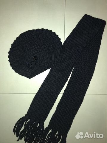 Комплект вязаный шарф и шапка берет