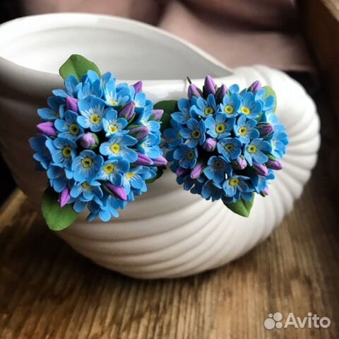 Серьги Незабудки из глины Серьги Незабудки из глины