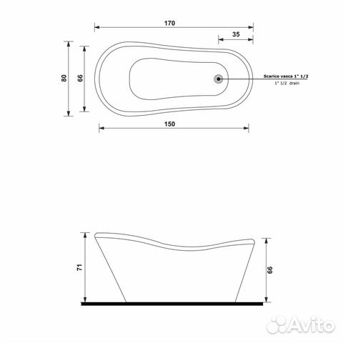 Ванна отдельностоящая treesse nina V0371 chrome