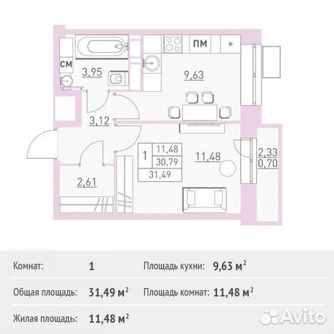 1-к квартира, 31.5 м², 14/17 эт.