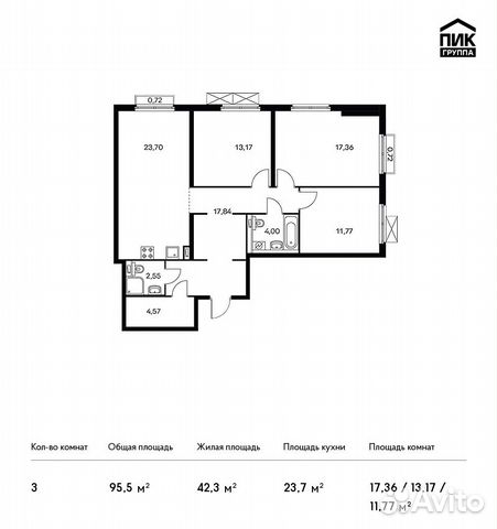 3-к квартира, 95.5 м², 14/20 эт. 3-к квартира, 95.5 м², 14/20 эт.