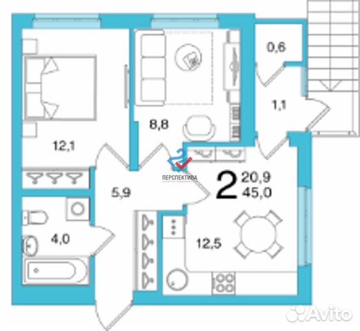 2-к квартира, 45 м², 19/23 эт.