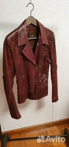 Кожаная куртка женская коричневая XS