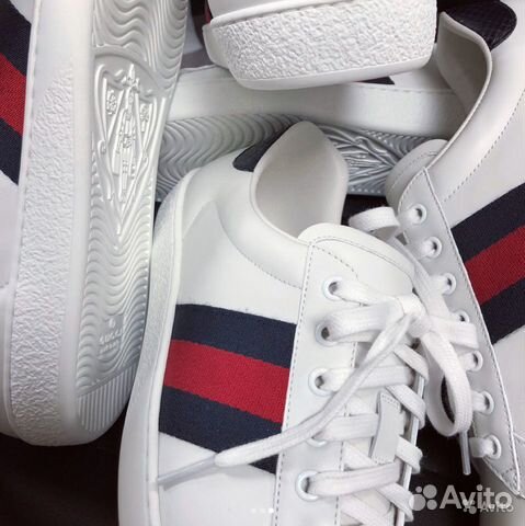 Белые Кеды gucci ACE с синей полосой 2018 Белые Кеды gucci ACE с синей полосой 2018