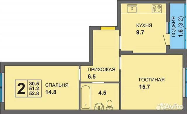2-к квартира, 53 м², 5/9 эт.