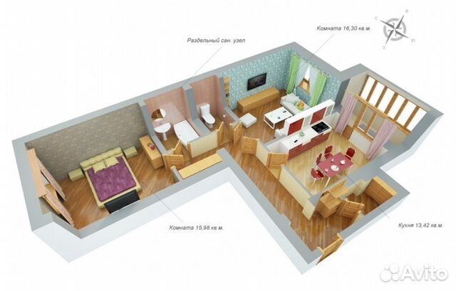 2-к квартира, 68.7 м², 1/5 эт. 2-к квартира, 68.7 м², 1/5 эт.