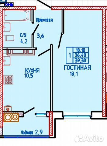 1-к квартира, 39.3 м², 17/18 эт.