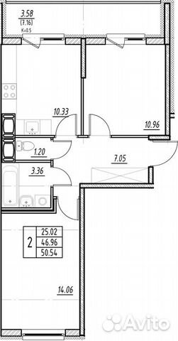 2-к квартира, 50.4 м², 12/24 эт.