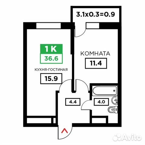 1-к квартира, 36.6 м², 3/24 эт.