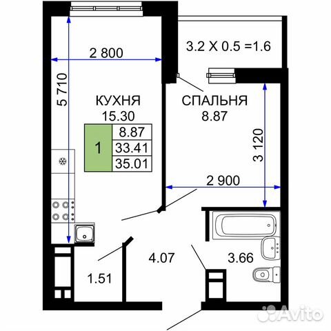 1-к квартира, 35 м², 6/24 эт. 1-к квартира, 35 м², 6/24 эт.