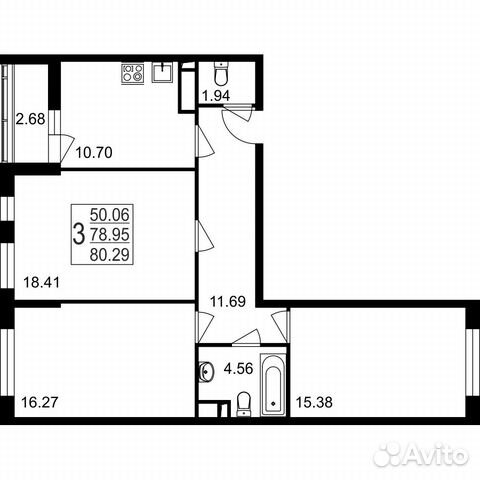 3-к квартира, 80.3 м², 1/8 эт.