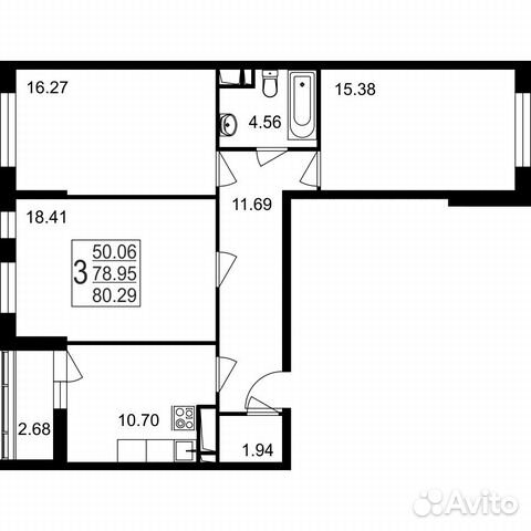 3-к квартира, 80.3 м², 6/8 эт.