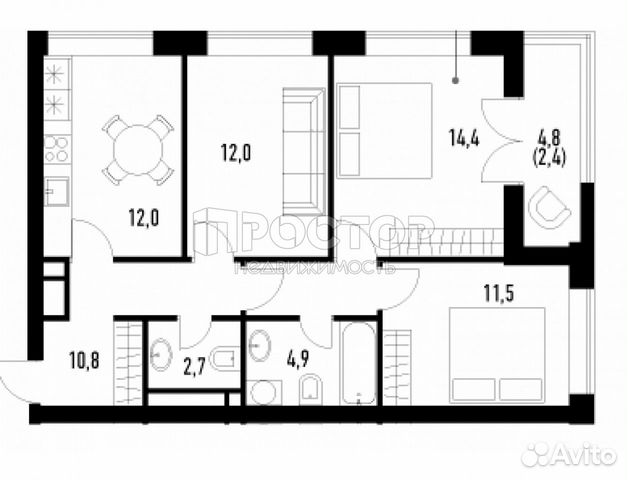 3-к квартира, 70.7 м², 8/9 эт.