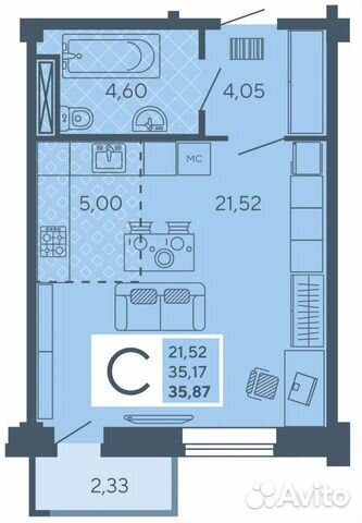 1-к квартира, 35.9 м², 4/16 эт. 1-к квартира, 35.9 м², 4/16 эт.