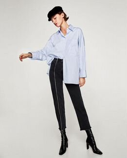 Джинсы чёрные zara завышенная талия молния