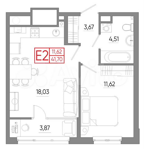 1-к. квартира, 41,7 м², 7/18 эт.