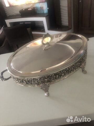 Блюдо для запекания в подстваке из мельхиора