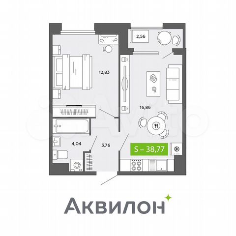 1-к. квартира, 38,8 м², 13/16 эт.