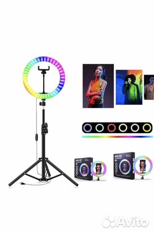 Кольцевая лампа MJ-26(26см) цветной RGB+штатив