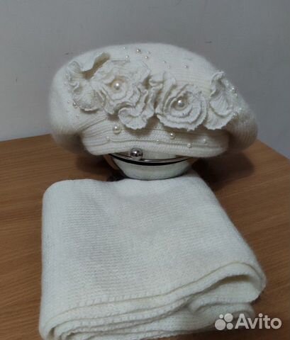 Комплект Берет и шарф-зима, ангорка, р.56