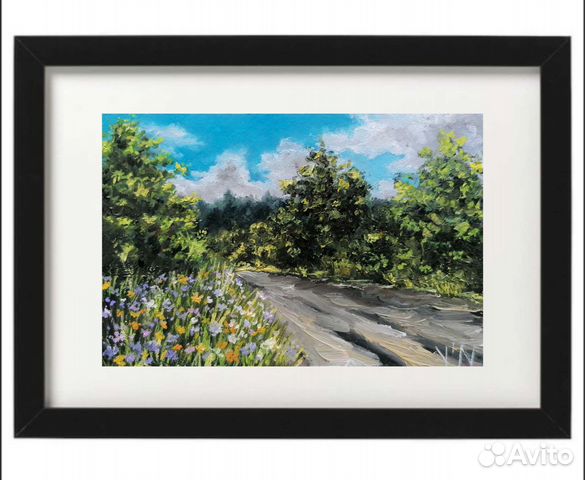 Картина маслом летний пейзаж с дорогой