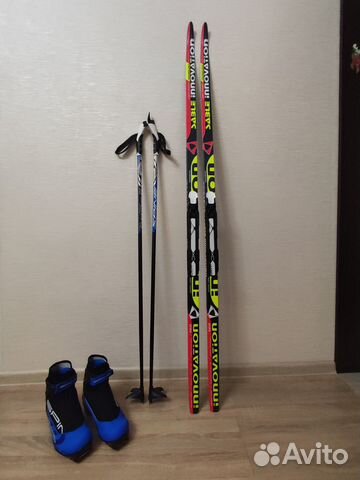 Лыжи беговые 160 см, крепление Fischer Jr, палки
