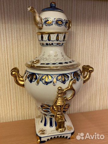 Самовар с чайничком. Фарфор. Гжель. СССР