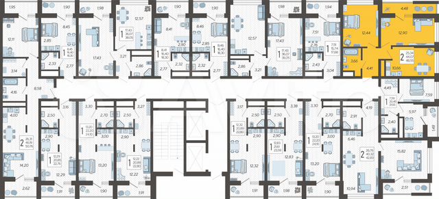 2-к. квартира, 48,6 м², 10/19 эт.