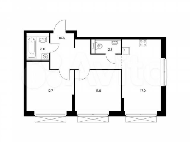 2-к. квартира, 57 м², 9/16 эт.