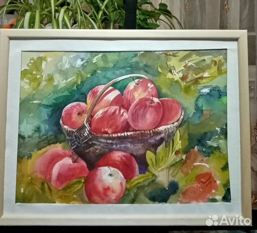 Картина акварель яблоки