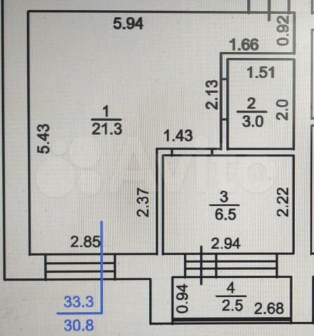 1-к. квартира, 33,3 м², 3/5 эт.