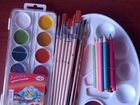 Краски, карандаши,кисти и палитра