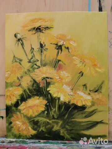 Картина маслом на холсте. Одуванчики
