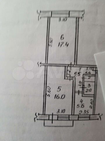 Комната 16 м² в 2-к., 5/5 эт.