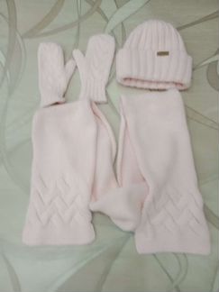 Комплект шапка с шарфом женская + варежки