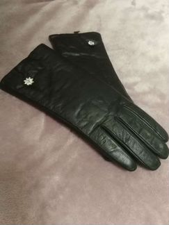 Кожаные женские перчатки с мехом