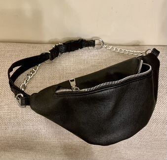 Сумка поясная на пояс экокожа черная