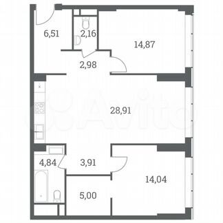 2-к квартира, 83.2 м², 15/51 эт.