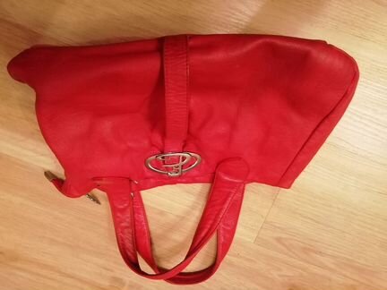 Сумка красная, нат. кожа, яркая, летняя