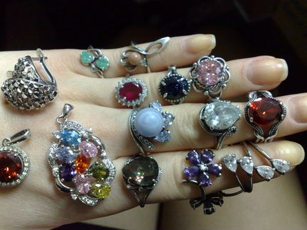 Серебряный комплект горный хрусталь, серьги кольцо