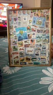 Коллаж из марок в рамке с подвесом