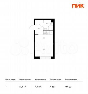 Квартира-студия, 21.6 м², 31/32 эт.