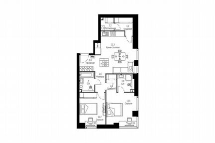 3-к квартира, 69.4 м², 4/42 эт.