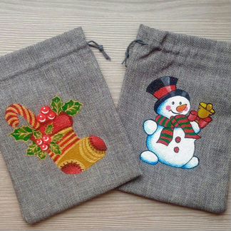 Льняной мешочек подарочный к Новому году