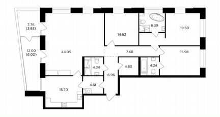 4-к квартира, 158.8 м², 7/19 эт.