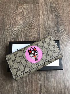 Кошелек Gucci supreme с бульдогом канвас / кожа